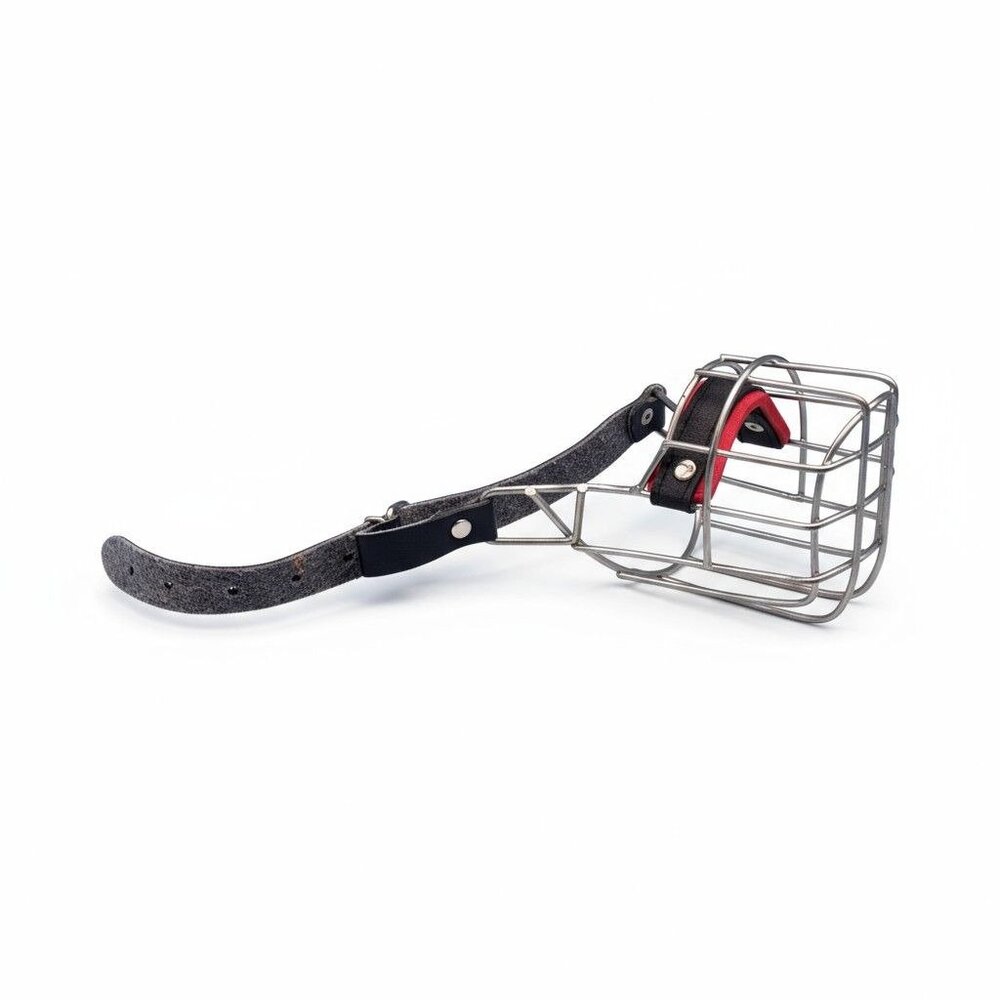 Vintage Metal Dog Muzzle With Adjustable Leather Strap